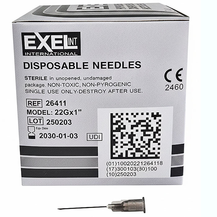 Exel Hypodermic Needles, Sterile, Single-Use 100/box