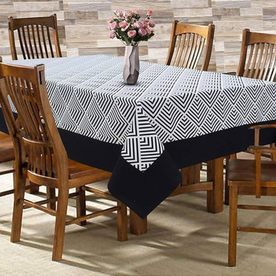 Airwill Cotton Geometric Pattern 6 Seater Table Cloth - Black