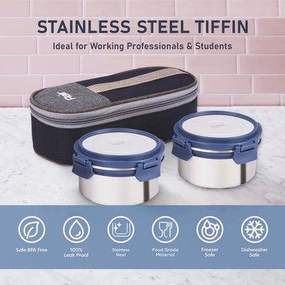 Flair Swift Click Stainless Steel Lunch Box with Bag