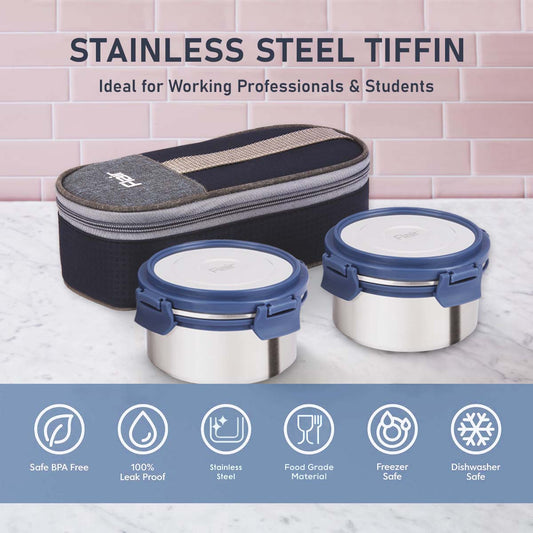 Flair Swift Click Stainless Steel Lunch Box with Bag