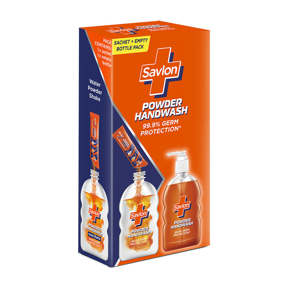 Savlon Powder to Liquid Handwash + Empty bottle, Makes 200ml Liquid Germ Protection Handwash