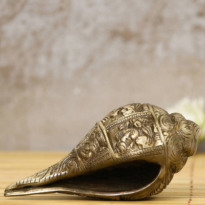 eCraftIndia Gold-Toned Handcrafted Auspicious Lord Ganesha Shankh Showpiece