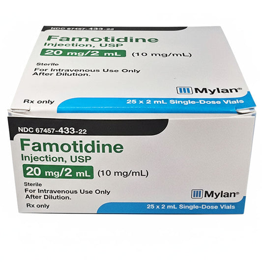 Famotidine Injection USP 20 mg Per 2 mL Single-Dose Vials by Mylan 25/Box (RX) **Refrigerated Item**