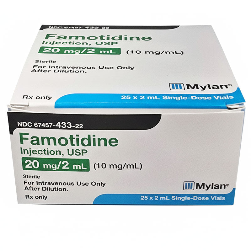 Famotidine Injection USP 20 mg Per 2 mL Single-Dose Vials by Mylan 25/Box (RX) **Refrigerated Item**