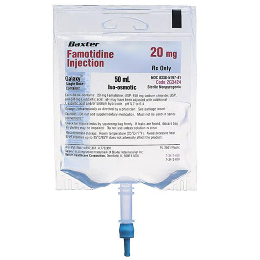 IV Bags, Famotidine for Intravenous Injection 20mg IV Bags in Sodium Chloride 0.9% Saline 50mL x 24/Case (Rx)