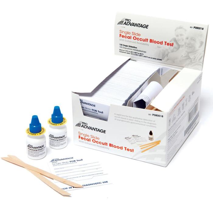 Fecal Occult Blood Test Kit with 100 Single Slides Tests, Developers, Applicators, 100/box