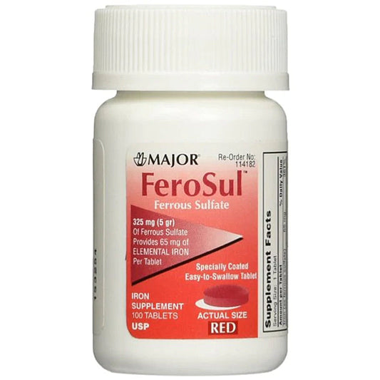 FeroSul Ferrous Sulfate Tablets Iron Supplement 325 mg, 100 tablets