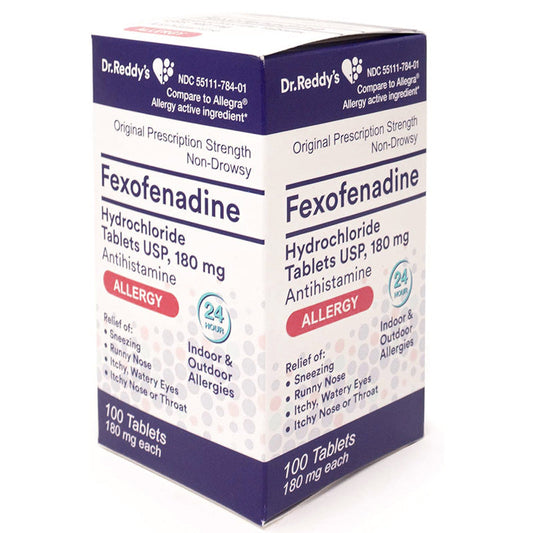 Fexofenadine HCL 180mg Allergy Relief Medicine 100 Tablets (Compare to Allegra)