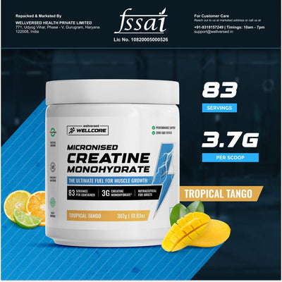 Wellcore - Pure Micronised Creatine Monohydrate (307g, 83Servings) Tropical Tango