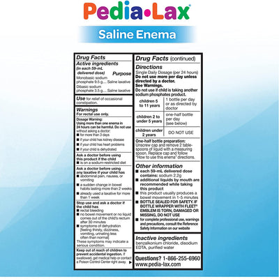 Fleet Pedia Lax Pediatric Childrens Saline Enema with Flexible Lubricated Comfortip