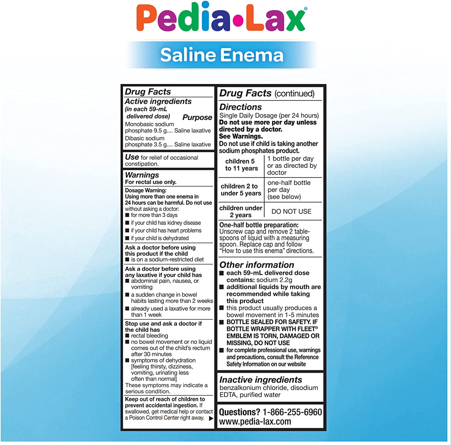 Fleet Pedia Lax Pediatric Childrens Saline Enema with Flexible Lubricated Comfortip