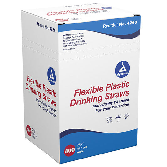 Flexible Drinking Straws, Disposable White 400/Box