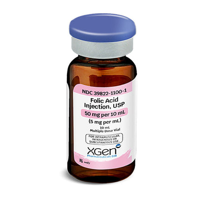 Folic Acid Injection IV Supplement for Folate Deficiency 50 mg/10 mL Multi Dose Vial 10 mL (Rx)