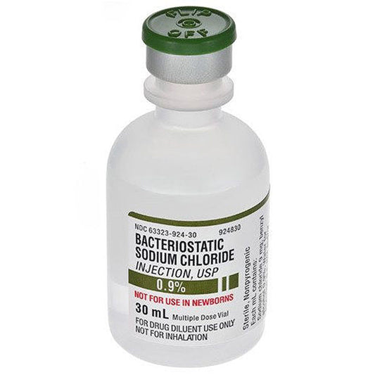 Bacteriostatic Sodium Chloride 0.9% For Injection 30 mL Multiple Dose Vials, 25/tray (Rx)