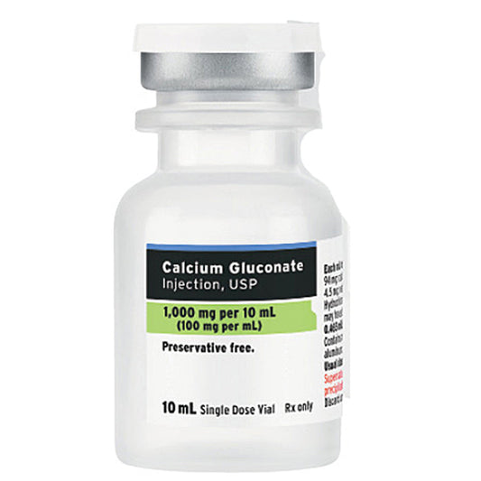 Calcium Gluconate for Injection 1000mg per 10 ml vial Multiple-Dose vials 10 mL x 25/Tray (Rx)