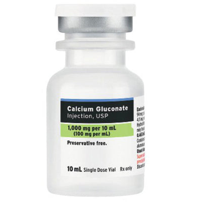Calcium Gluconate Injection 1000 mg per 10 ml vial Single-Dose vials 10 mL x 25/Tray (Rx)