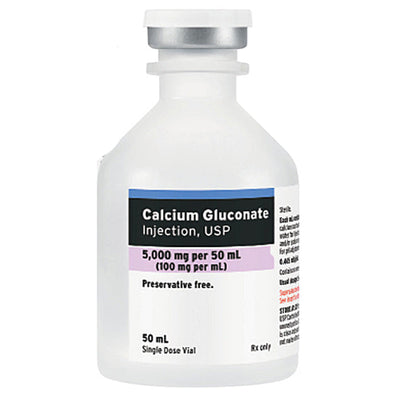 Calcium Gluconate Injection 5000 mg per 50 ml vial Single-Dose vials 50 mL x 25/Tray (Rx)