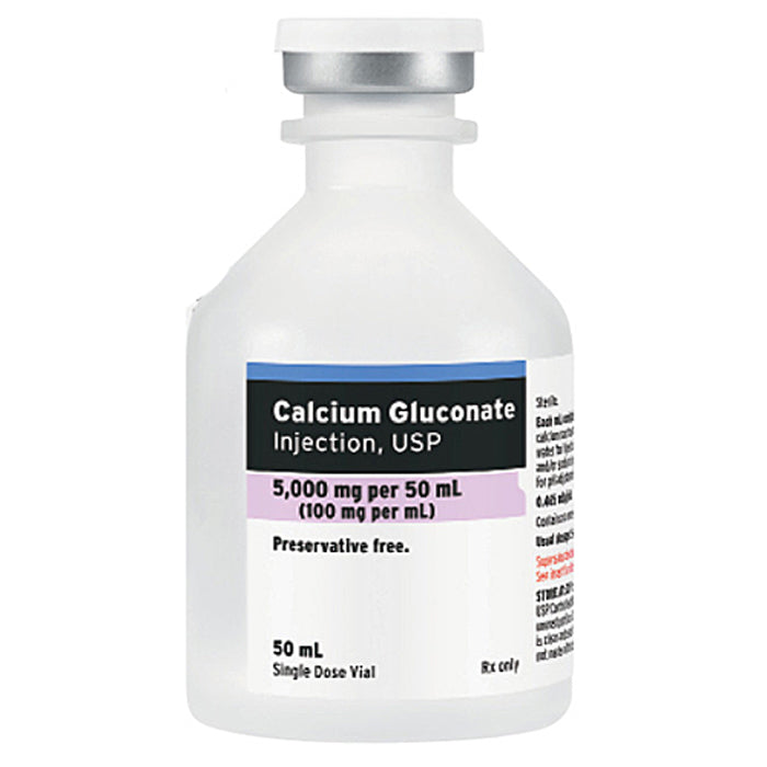 Calcium Gluconate Injection 5000 mg per 50 ml vial Single-Dose vials 50 mL x 25/Tray (Rx)