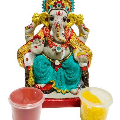 Eco-Friendly Ganesh Idol Small (Non-Toxic Colors) With Kumkum & Akshat