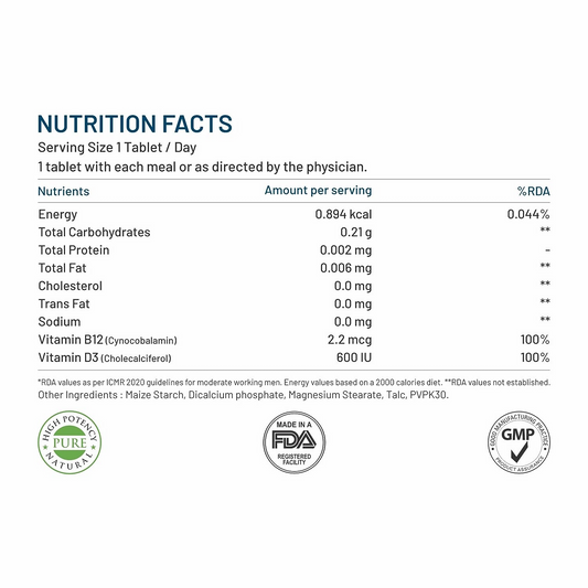 Bliss Welness Vitamin B12+D3 Tablets