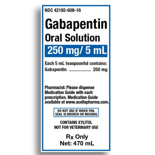 Gabapentin Oral Solution 250mg/5 mL Acella 470 mL (Rx)