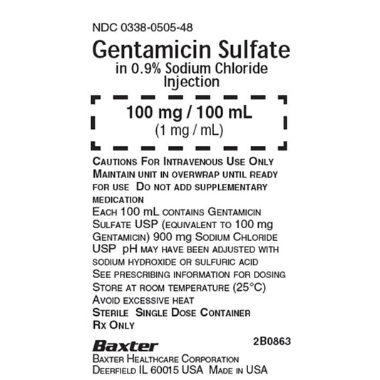 IV Bags, Gentamicin Sulfate in 0.9% Sodium Chloride IV Solution Bags Injection 100 mg in 100 mL VIAFLEX Plus Bags, 24/Case