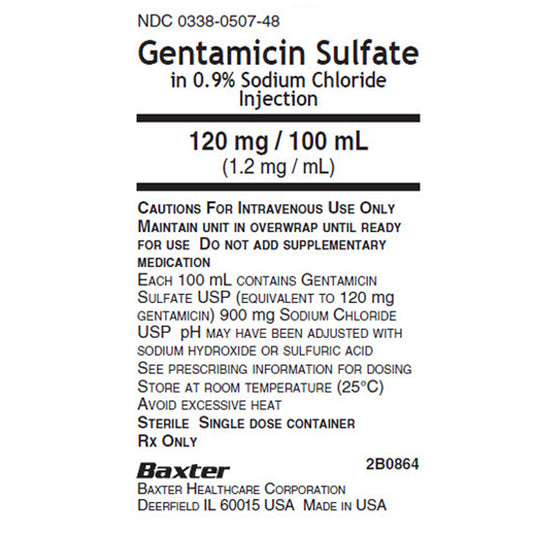 IV Bags, Gentamicin Sulfate in 0.9% Sodium Chloride IV Solution Bags Injection 120 mg in 100 mL VIAFLEX Plus Bags, 24/Case