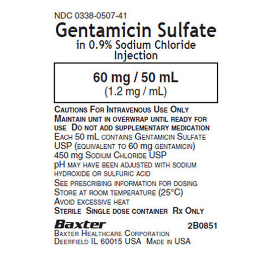 IV Bags, Gentamicin Sulfate in 0.9% Sodium Chloride IV Solution Bags Injection 60 mg in 50 mL VIAFLEX Plus Bags, 24/Case