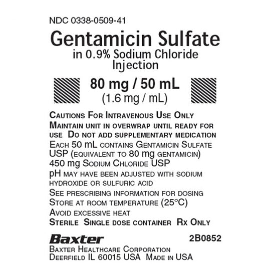 IV Bags, Gentamicin Sulfate in 0.9% Sodium Chloride IV Solution Bags Injection 80 mg in 50 mL VIAFLEX Plus Bags, 24/Case