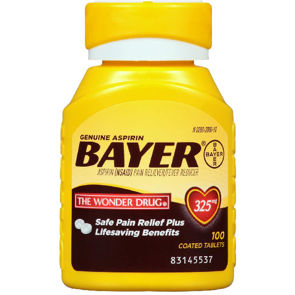 Genuine Bayer Aspirin 325mg with EZ Grip Cap, 100 Tablets