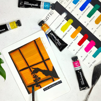 BRUSTRO Artist Gouache Colour Set of 24 Colours X 12ML Tubes with Watercolour Journal