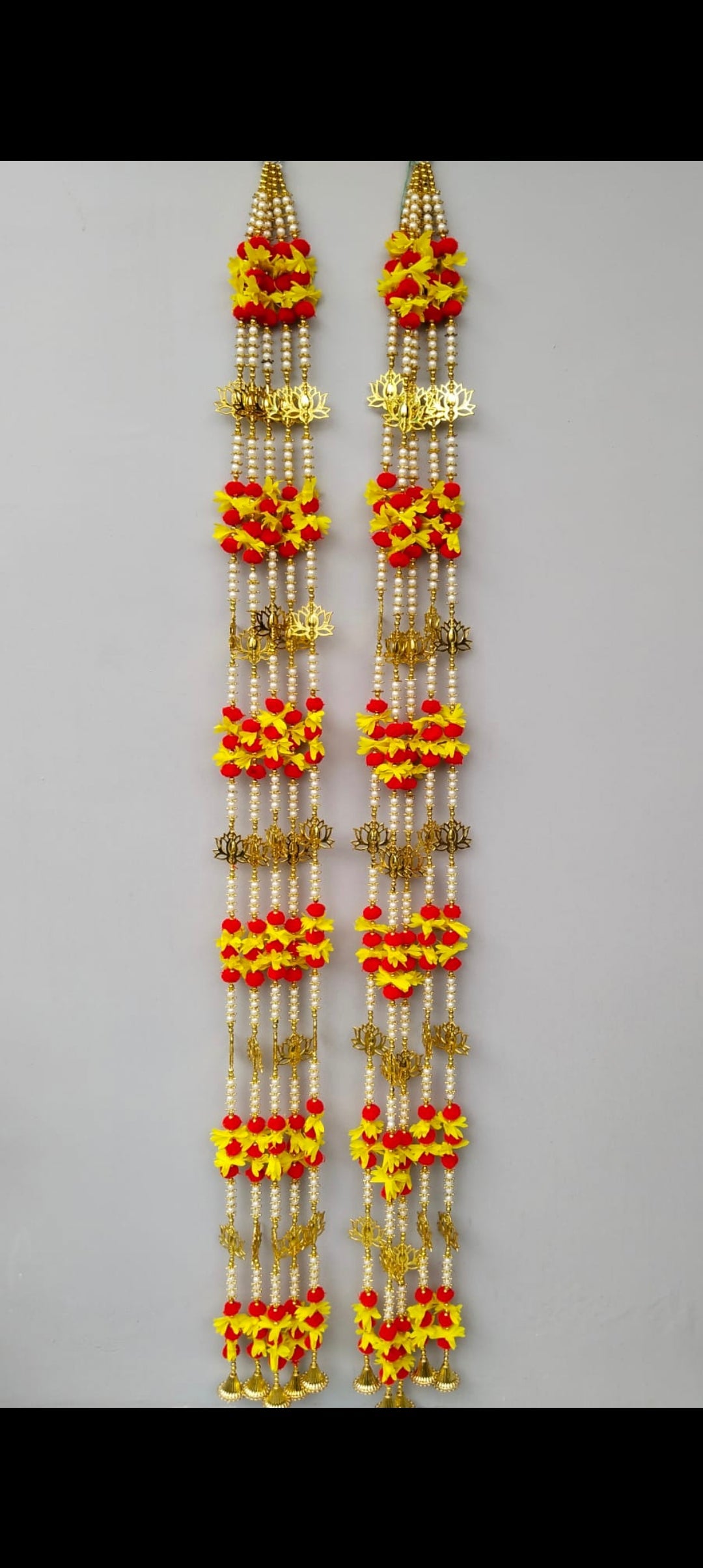 Golden Beads Long Hanging Toran with Lotus & Floral Design for Decor