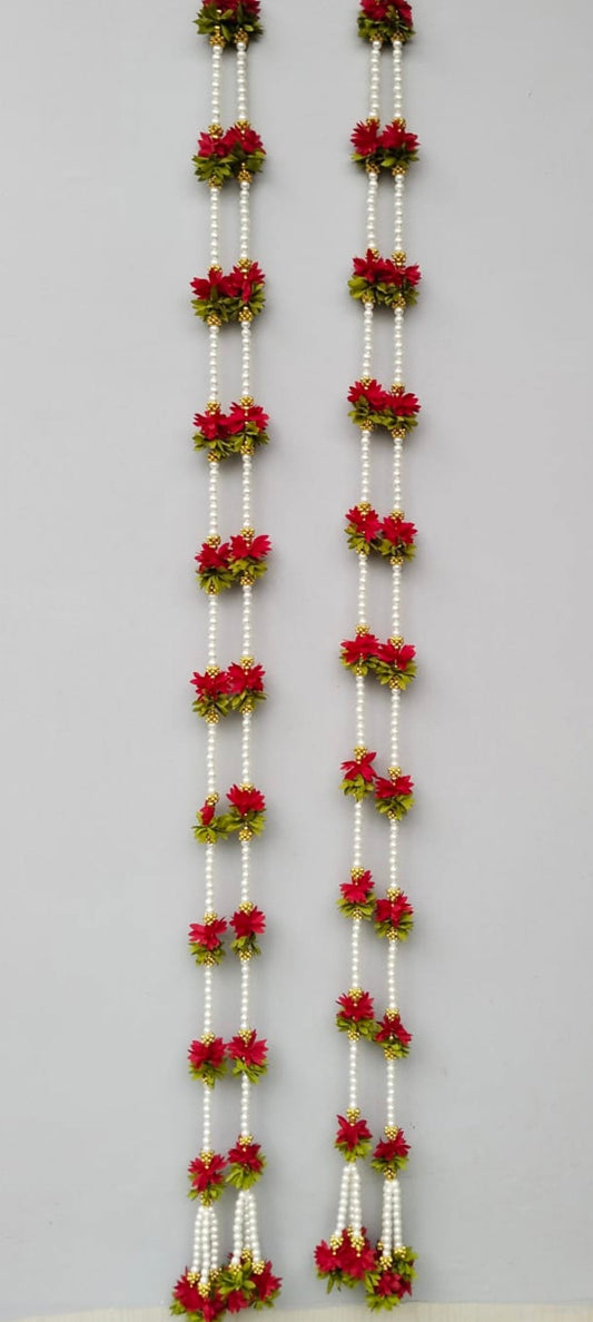 Elegant Long Hanging Red & Gold Bandarwaar Toran with Pearl Beads