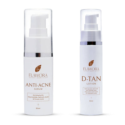 Flawora Anti Acne Serum to reduce Blackheads, Open Pore and D-Tan Lotion for Pigmentation & Tan Removal