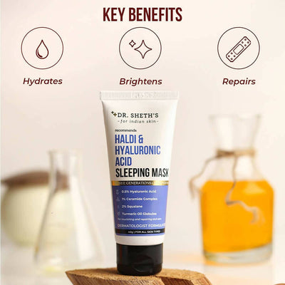 Dr. Sheth's Haldi & Hyaluronic Acid Sleeping Mask Cream For Even Tone, Acne, Dullness & Hydration, For All Skin Types
