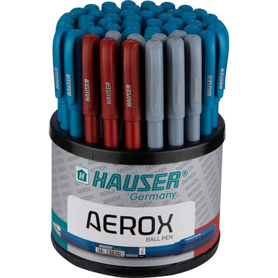 Hauser Aerox 0.6 mm Ball Pen - Bl, Bk & Rd Ink, Set of 50