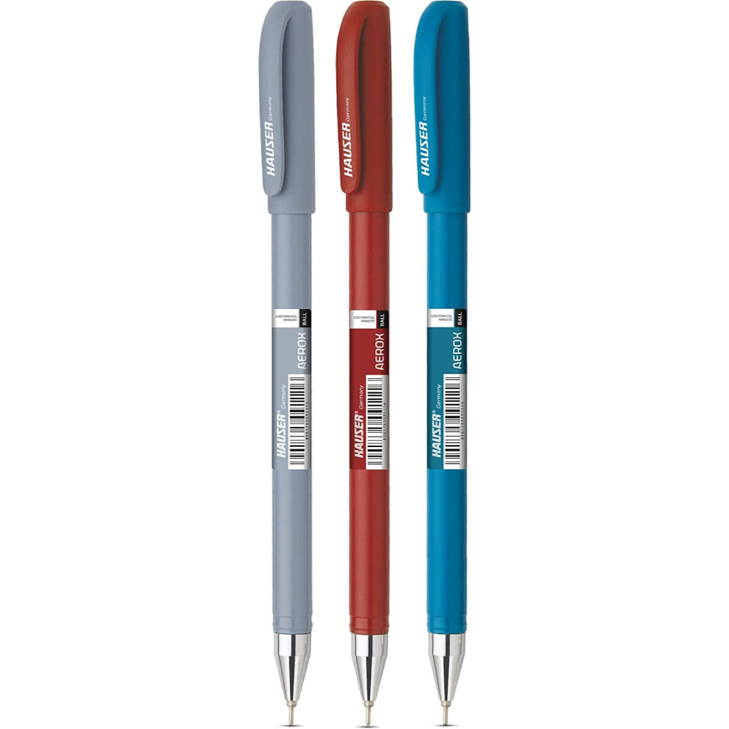 Hauser Aerox 0.6 mm Ball Pen - Bl, Bk & Rd Ink, Set of 50