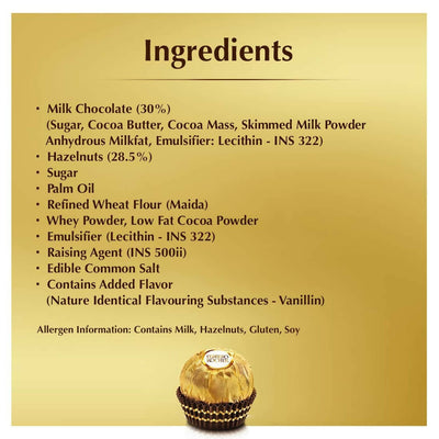 Ferrero Rocher Exquisite Hazelnut And Milk Chocolate | Premium Gift Box Rich, Creamy, Crunchy and Nutty Chocolate For Special Occasions