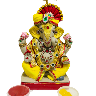 Eco-Friendly Ganesh Idols (Non-Toxic Colors) With Chatri, Akshat & Kumkum
