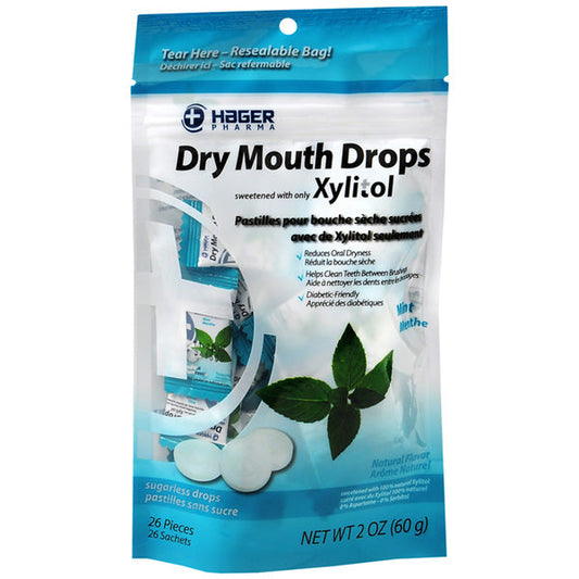 Hager Dry Mouth Drops Lozenges, Mint Flavor 26 Count