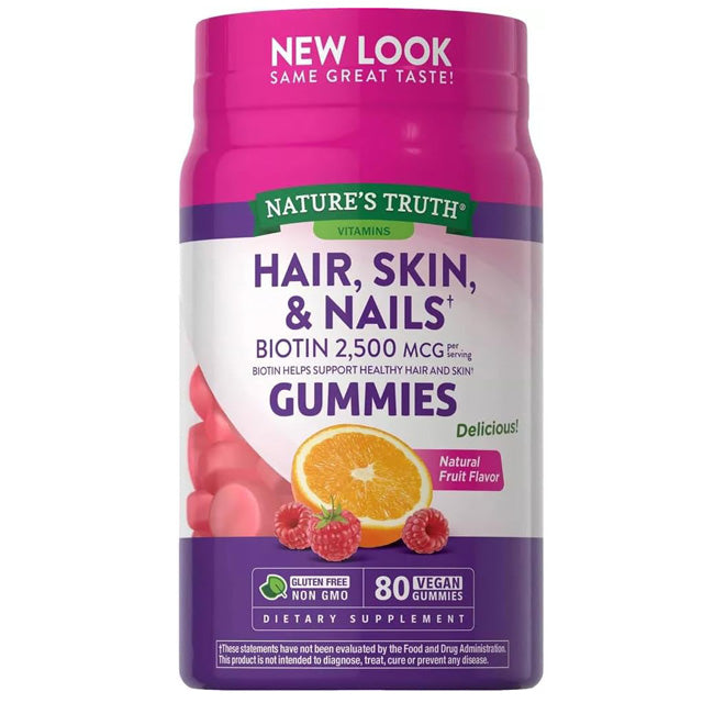 Hair, Skin & Nails Gummies Biotin 2500 mcg with Natural Fruit Flavor 80 Count