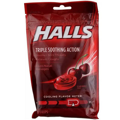 Halls Cough Drops Lozenges Cherry Flavor 30 Count