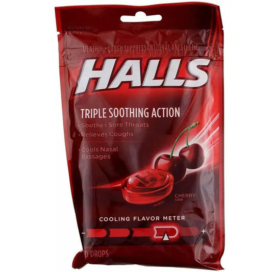 Halls Cough Drops Lozenges Cherry Flavor 30 Count