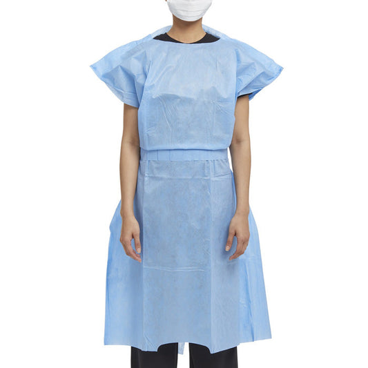 Halyard Patient Exam Gowns Blue Disposable One Size Fits Most, 10/Box