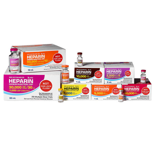 Heparin Sodium, Porcine 5000 Units Per mL Injection 1 mL Multiple-Dose Vials 25/Pack (RX)