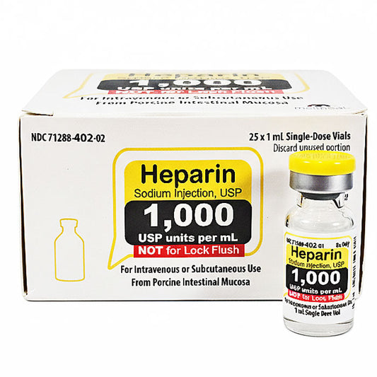 Heparin Sodium Injection USP 1000 Units Per 1 mL Single Dose Vials 1 mL x 25/Pack (RX)
