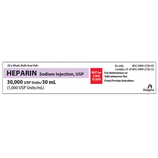 Heparin Sodium Injection 30000 Units Per 30 mL Multiple-Dose Vials 30 mL x 25/Pack (RX)