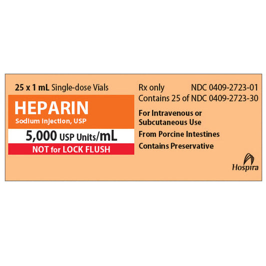 Heparin Sodium Injection 5000 Units Per 1 mL Single-Dose Vials 1 mL x 25/Pack (RX)