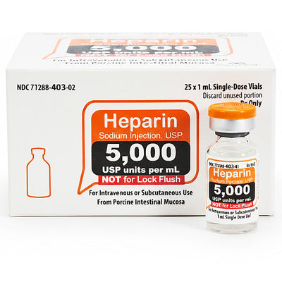 Heparin Sodium Injection 5000 Units Per 1 mL Single Dose Vials 1 mL x 25/Pack (RX)