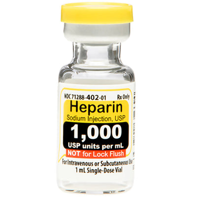 Heparin Sodium Injection USP 1000 Units Per 1 mL Single Dose Vials 1 mL x 25/Pack (RX)